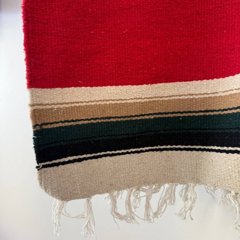 Traditional Mexican Blanket Poncho Serape - Red, Cream, Tan, Green, & Black - Picture 3 of 4